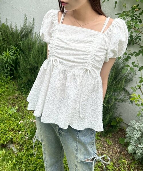 Olive des Olive ドロストオフショルチュニック サックスブルー Olive des Olive ドロストオフショルチュニック サックスブルー