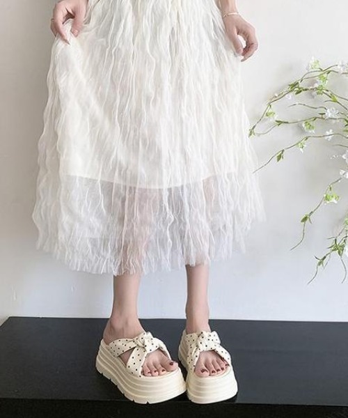 GEMEDA サンダル ドット柄リボンクロス厚底サンダル レディース