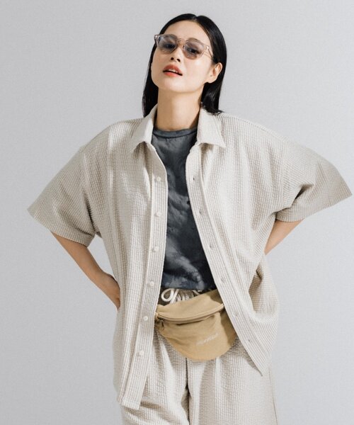 ブラウス シャツ 「UNISEX/SETUP対応」ストレッチシアサッカーショートスリーブシャツ レディース メンズ