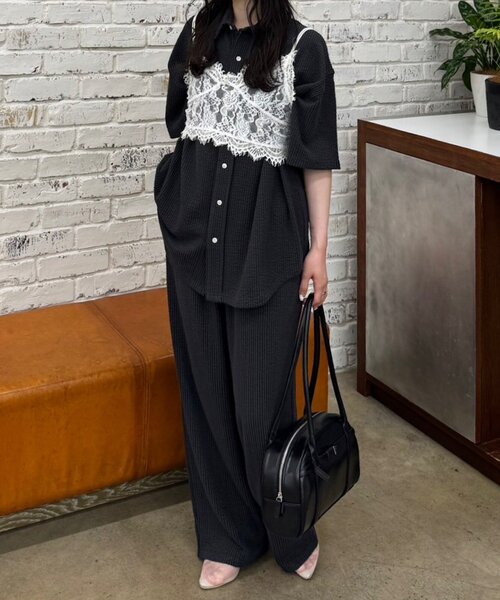 ブラウス シャツ 「UNISEX/SETUP対応」ストレッチシアサッカーショートスリーブシャツ レディース メンズ WHIMSIC ブラウス シャツ 「UNISEX/SETUP対応」ストレッチシア