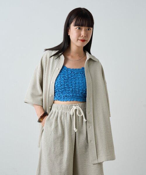 ブラウス シャツ 「UNISEX/SETUP対応」ストレッチシアサッカーショートスリーブシャツ レディース メンズ WHIMSIC ブラウス シャツ 「UNISEX/SETUP対応」ストレッチシア
