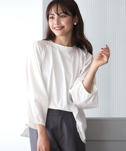 tシャツ 仕事も休日も涼しく腕隠し立体袖トップス レディース