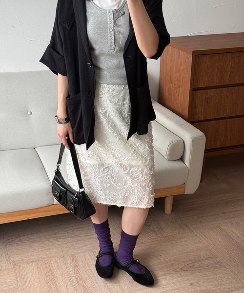 MUHET スカート sheer jaguard midi skirt / シアージャガード