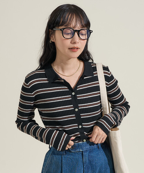 ニット セーター ウォッシャブル マルチボーダーポロニット レディース | FREAK'S STORE | 01