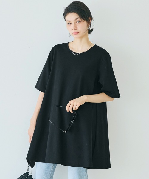 サカイ黒のプリーツ半袖チュニック coca（コカ） tシャツ 半袖 Aラインチュニック レディース : ZOZOTOWN