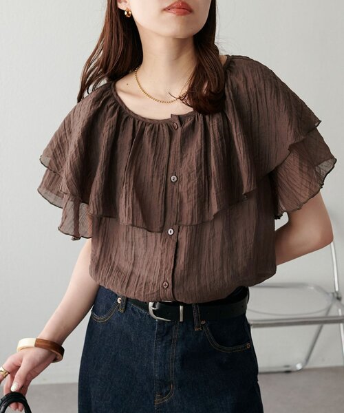 「DISCOAT」 半袖ブラウス FREE ネイビー レディース_画像2