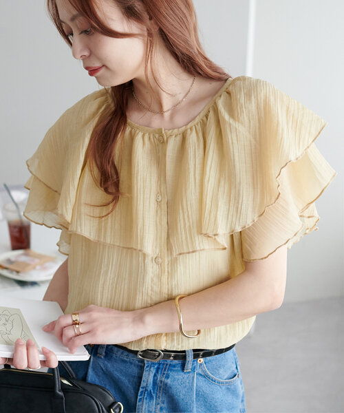 「DISCOAT」 半袖ブラウス FREE ネイビー レディース_画像3