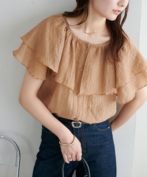 「DISCOAT」 半袖ブラウス FREE ネイビー レディース_画像4