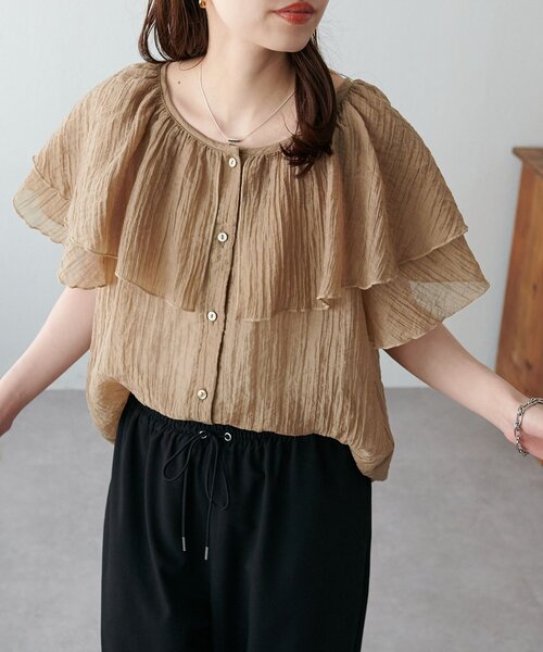 「DISCOAT」 半袖ブラウス FREE ネイビー レディース_画像6