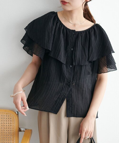 「DISCOAT」 半袖ブラウス FREE ネイビー レディース_画像7