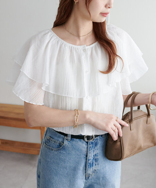 「DISCOAT」 半袖ブラウス FREE ネイビー レディース_画像8