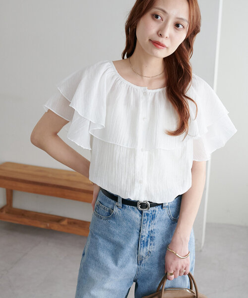 「DISCOAT」 半袖ブラウス FREE ネイビー レディース_画像9