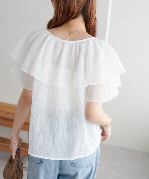 「DISCOAT」 半袖ブラウス FREE ネイビー レディース_画像10