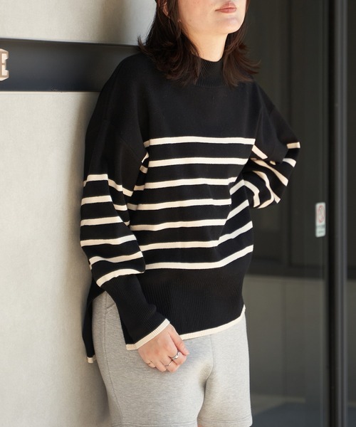 ENFOLD ハイネック スリットプルオーバー ホワイト 22AW LINE WIDE