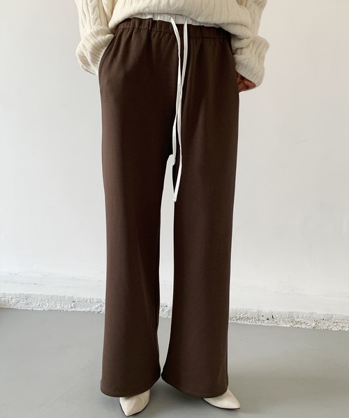 ワイドパンツ パンツ 「選べる丈感」裏起毛ダブルウエストワイドパンツ