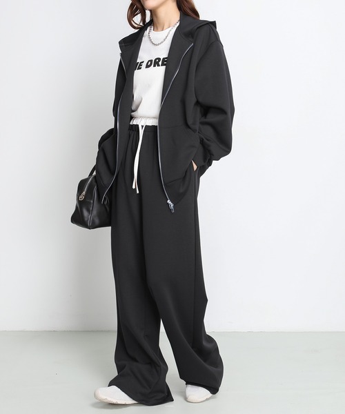パンツ 「選べる丈感」裏起毛ダブルウエストワイドパンツ レディース