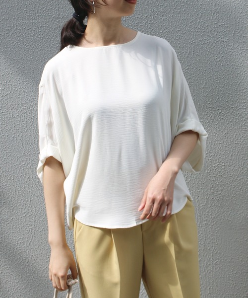 「INCEDE」 7分袖ブラウス M グレイッシュベージュ レディース_画像3