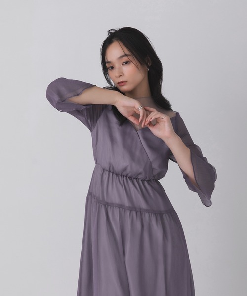 Rose of Sharon ドレス シアー切替カシュクール風フレアドレス
