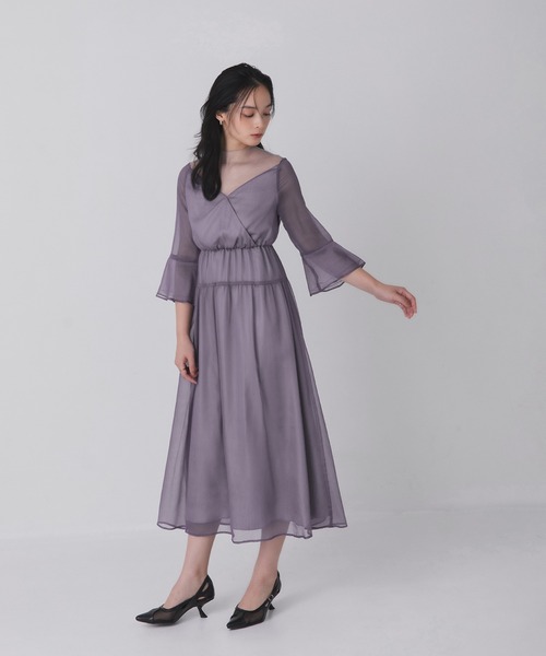 Rose of Sharon ドレス シアー切替カシュクール風フレアドレス