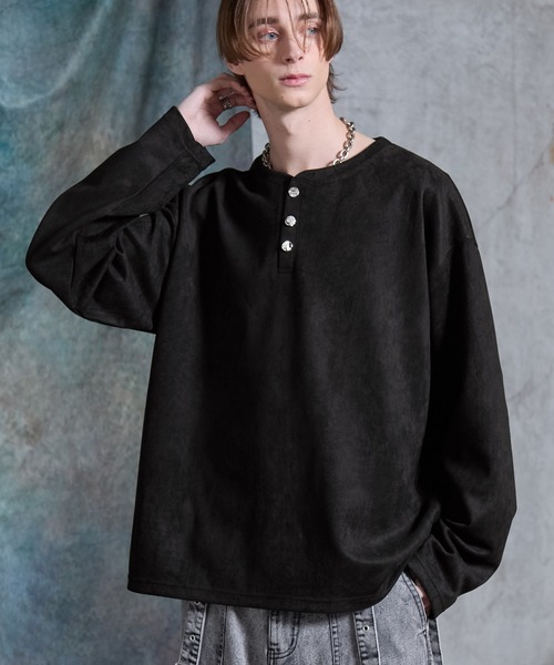 SERACE tシャツ 「SERACE」Suede like loose henry neck long tee