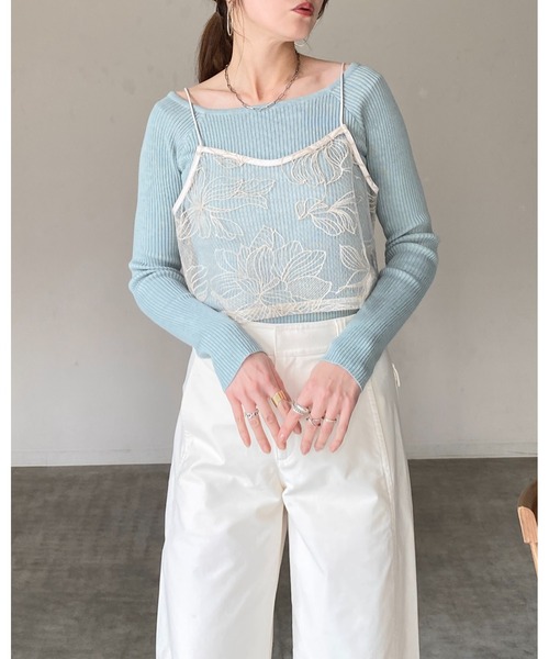 She's Closet キャミソール 花柄刺繍シアー ビスチェ チュール