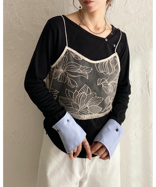 She's Closet キャミソール 花柄刺繍シアー ビスチェ チュール