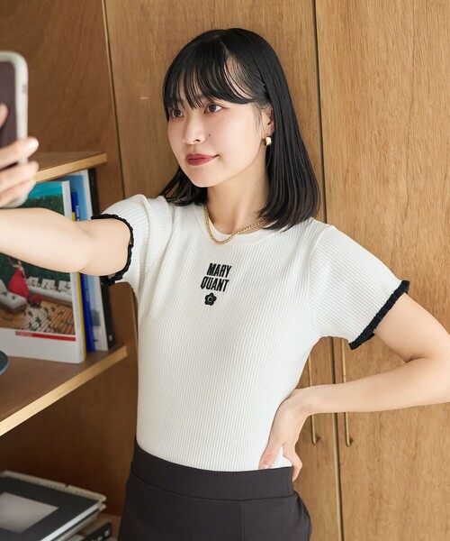 「PUBLUX」 半袖ニット「MARY QUANTコラボ」 フリ- ブラック レディース_画像5