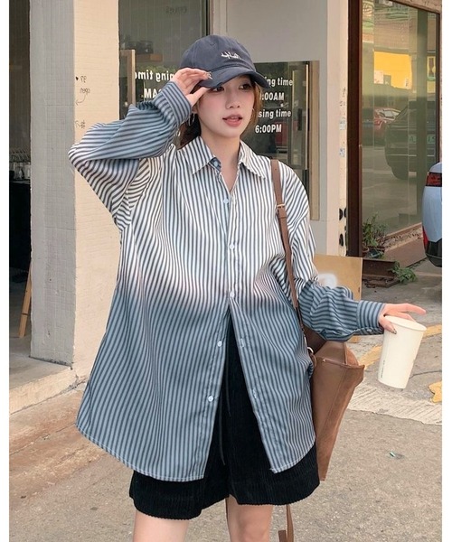 inst.ALL ブラウス シャツ グラデーションストライプシャツ レディース