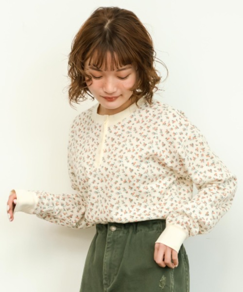 「eLur」 長袖カットソー FREE ホワイト×ピンク レディース_画像2