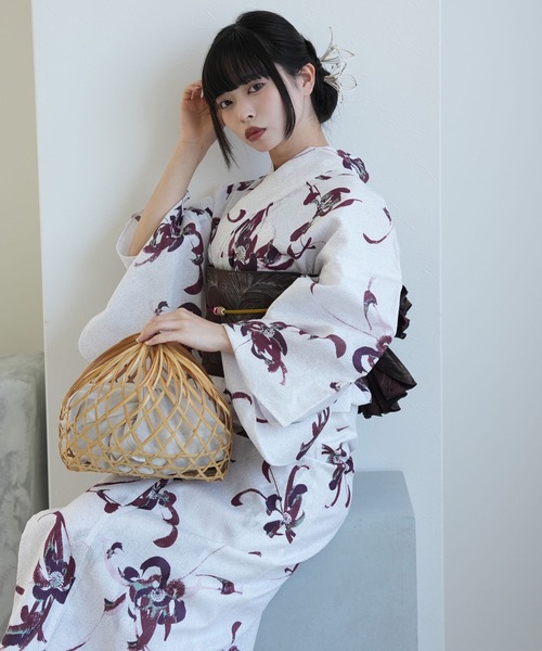 utatane 浴衣 浴衣 単品 赤紫とグリーンの乱菊 レディース : ZOZOTOWN