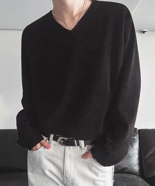 NOWLE（ノウル） tシャツ 「NOWLE」Vネック リブテクスチャー ロング 