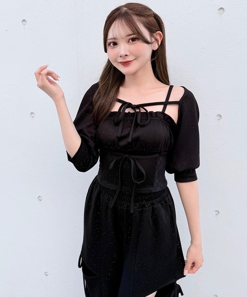 NOMAE リボンキャミセットトップス 黒 NOMAE（ノーマエ） tシャツ 「セットアップ対応」スエットベアキャミ