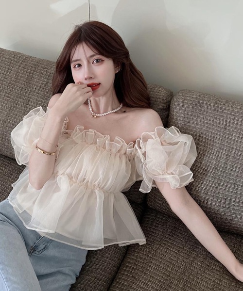 「LUGG NAGG」 半袖ブラウス M ベージュ レディース_画像7