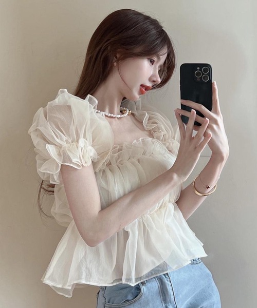 「LUGG NAGG」 半袖ブラウス M ベージュ レディース_画像9