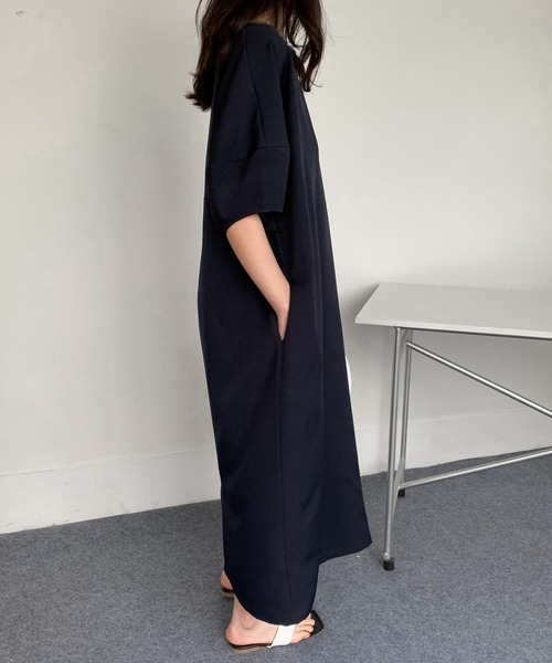 「ABITOKYO」 半袖ワンピース X-LARGE ネイビー レディース_画像3
