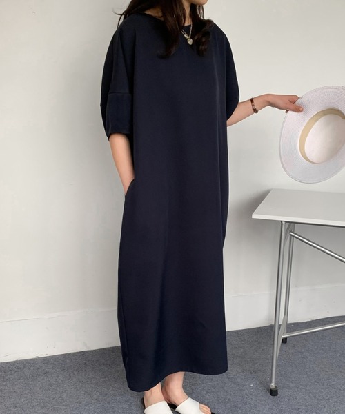 「ABITOKYO」 半袖ワンピース X-LARGE ネイビー レディース_画像6