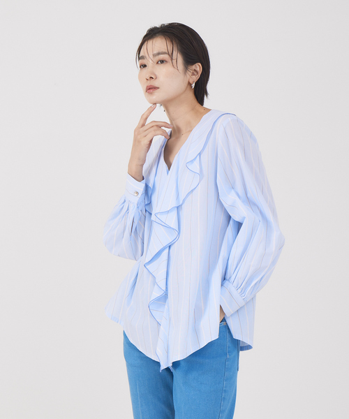 「qualite」 長袖ブラウス フリー サックスブルー レディース_画像4