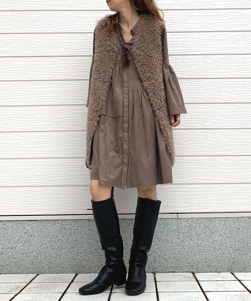 「Q」 長袖ワンピース MEDIUM ダークブラウン レディース_画像2