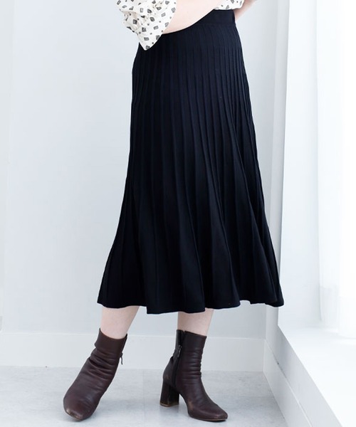 BELLUNA PLUS（ベルーナプラス） スカート プリーツ風フレアーニット