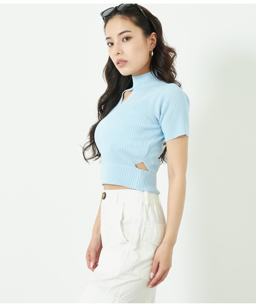ANAP tシャツ カットアウトデザインスポンジニットリブトップス