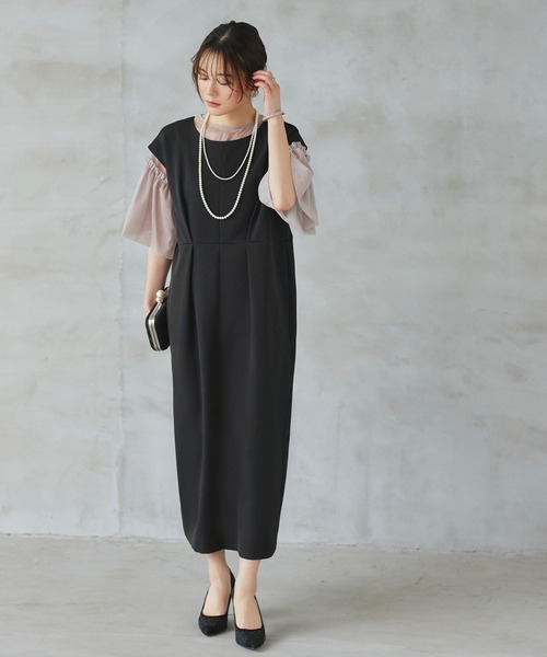 RUIRUE BOUTIQUE ワンピース 洗えるバルーンスリーブチュールトップス 