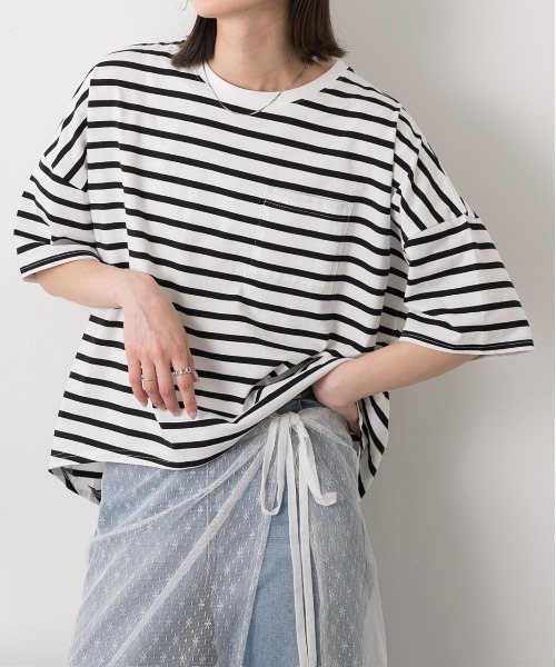 ad thie（アドティエ） tシャツ 半袖 ポケット付き ボーダーTシャツ