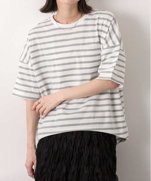 ad thie（アドティエ） tシャツ 半袖 ポケット付き ボーダーTシャツ