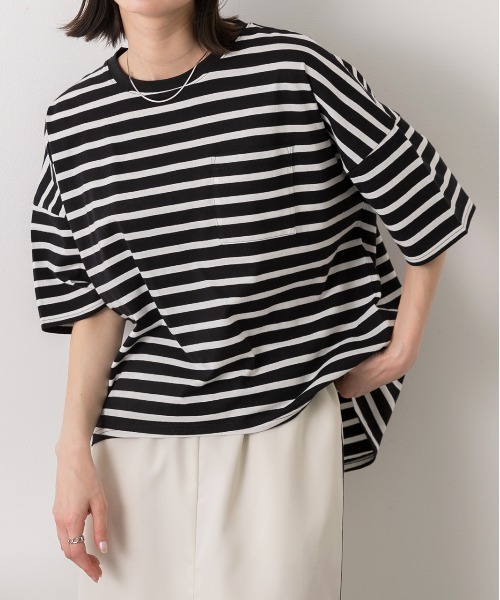 ad thie（アドティエ） tシャツ 半袖 ポケット付き ボーダーTシャツ