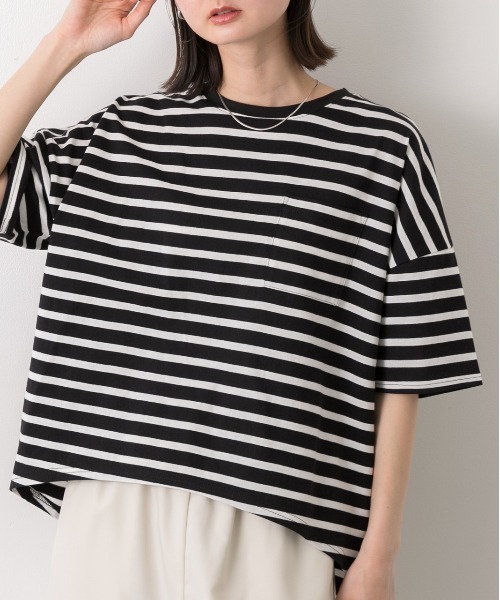 ad thie（アドティエ） tシャツ 半袖 ポケット付き ボーダーTシャツ