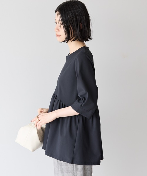 tシャツ シャーリング襟ドッキングプルオーバー「UVカット・接触冷感」 レディース UVカット・接触冷感】シアードッキングTシャツ（Tシャツ