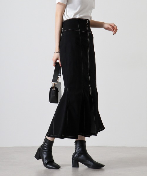 FUNALIVE デニムスカート .works スーパーストレッチデニム ZIP