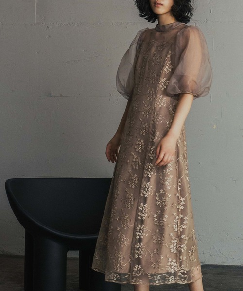 GIRL DRESS FOR NOW ドレス オーガンジー刺繍レースボリューム