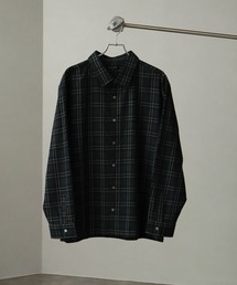 Drawer*21AW コットンチェックノーカラーシャツ ビエラ素材
