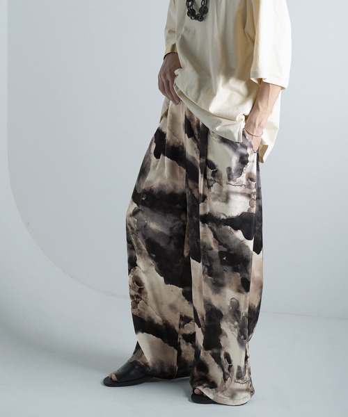 Aphlotus ワイドパンツ パンツ フロントタック アブストラクト